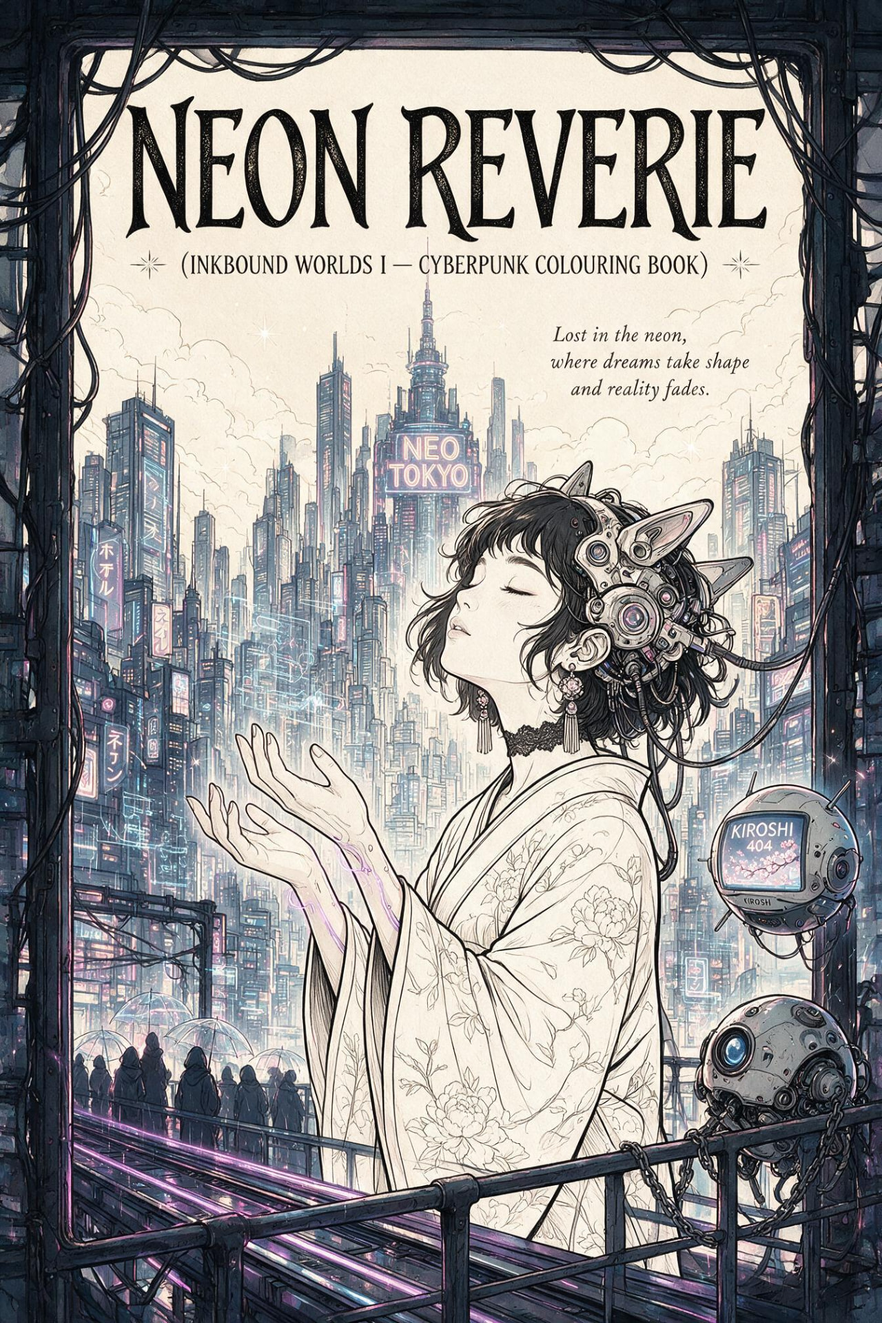 Neon Reverie Cyberpunk Coloring Book for Adults: 50+ Detailed Neo-Noir Coloring Pages — Cyberpunk Cityscapes, Neon Streets, Hackers, Rain-Slick Alleys ... Relief and Sci-Fi Fans (Inkbound Worlds)